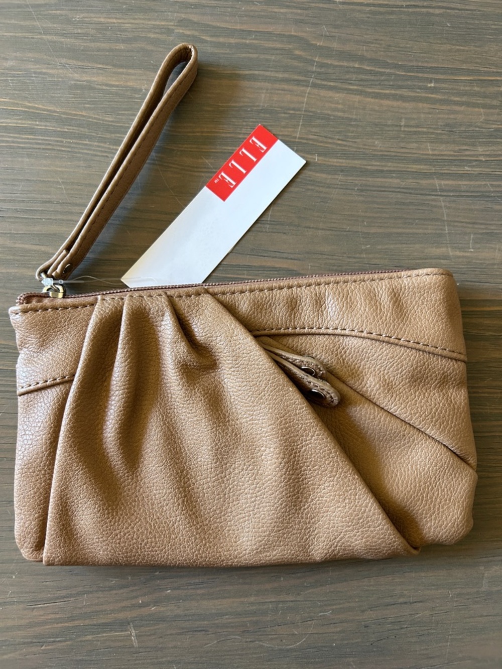 NWT Elle Tan Pleated Wristlet Clutch